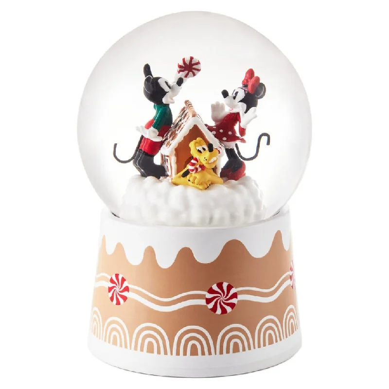 Hallmark : Disney Mickey, Minnie and Pluto Gingerbread Musical Snow Globe, 5.85"