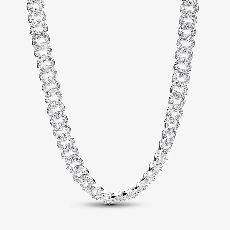 PANDORA : Pavé Cuban Chain Necklace - Sterling Silver (17.7")