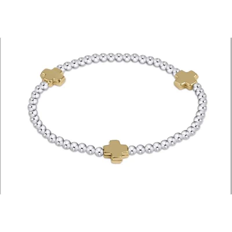 enewton design : Signature Cross Small Sterling Mixed Metal Pattern 2mm Bead Bracelet - Gold