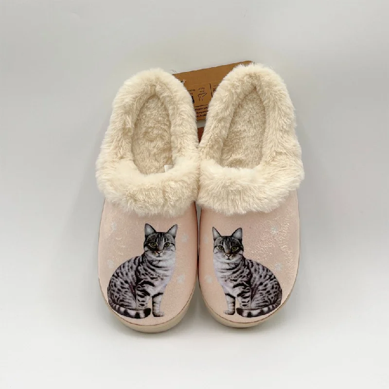 Snuggs : Silver Tabby Cat Slippers