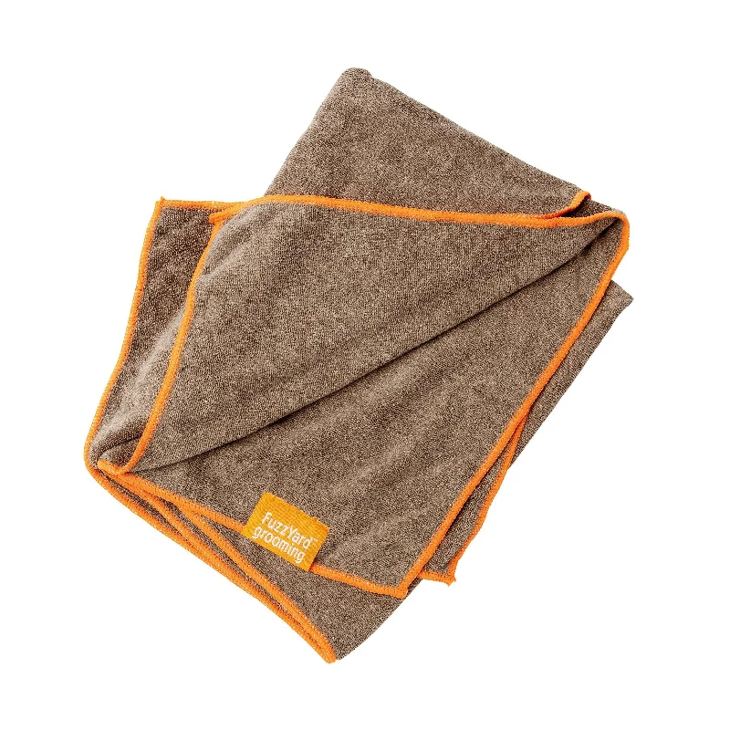 FuzzYard Microfibre Dog Drying Towel Brown with Orange Trim